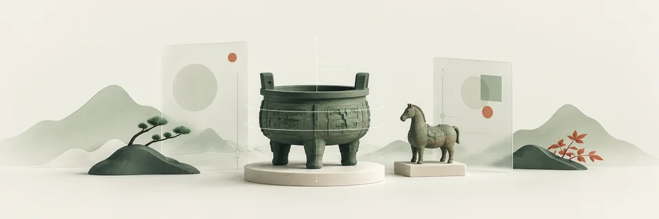 Concept illustration of museum collections and digital scanning